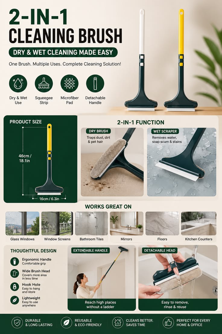 3 in 1 Cleaning Brush with Wiper | Double Side