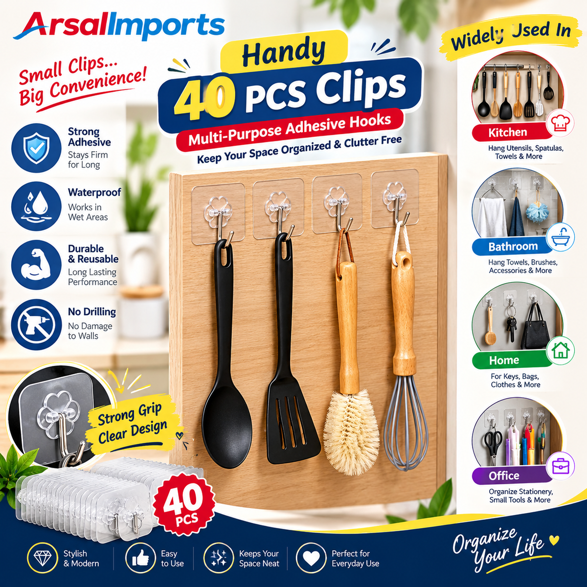 40 Hanging Wall Hook Stickers – Multipurpose Adhesive Hooks