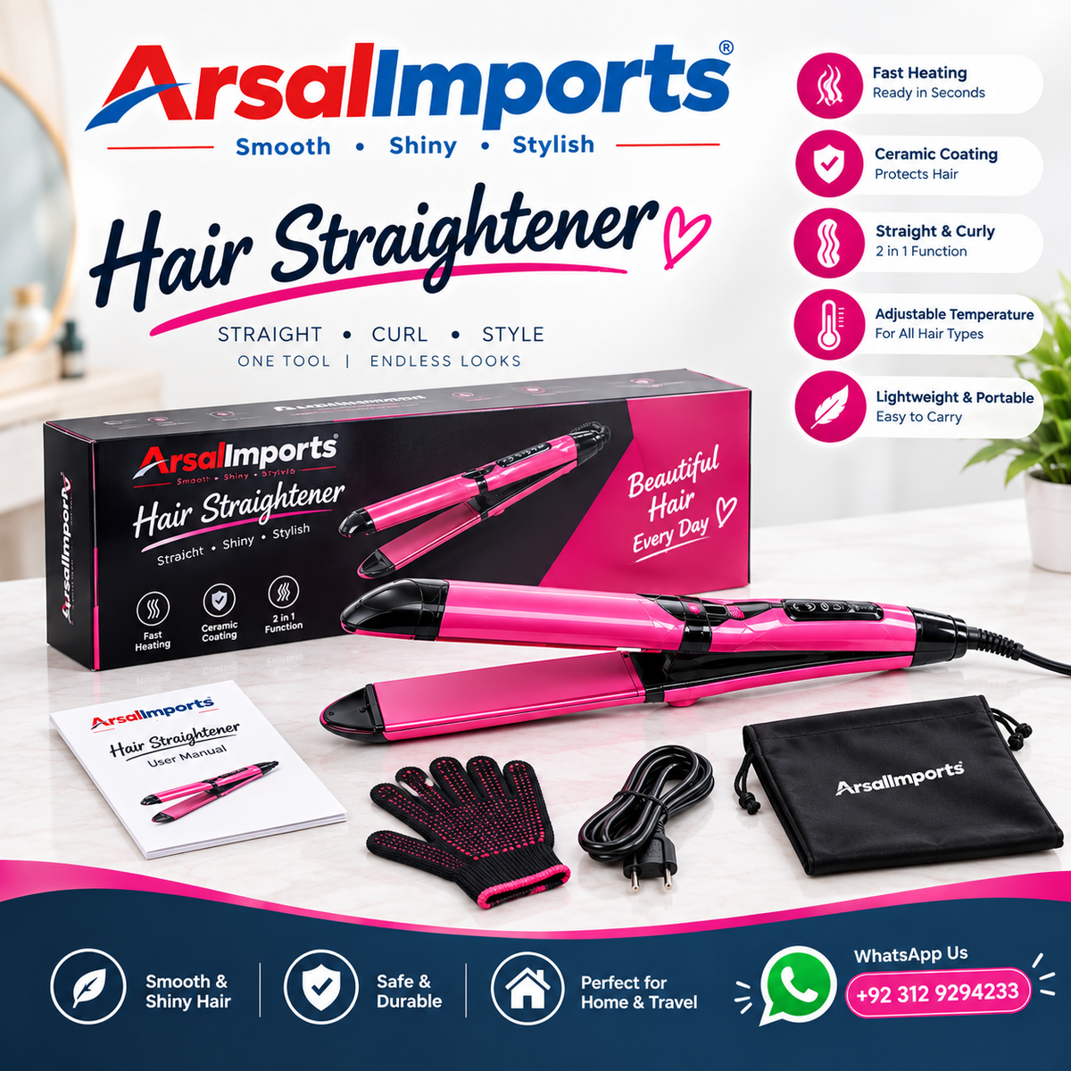 Imported Nova 2 In 1 Hair Curler & Straightener