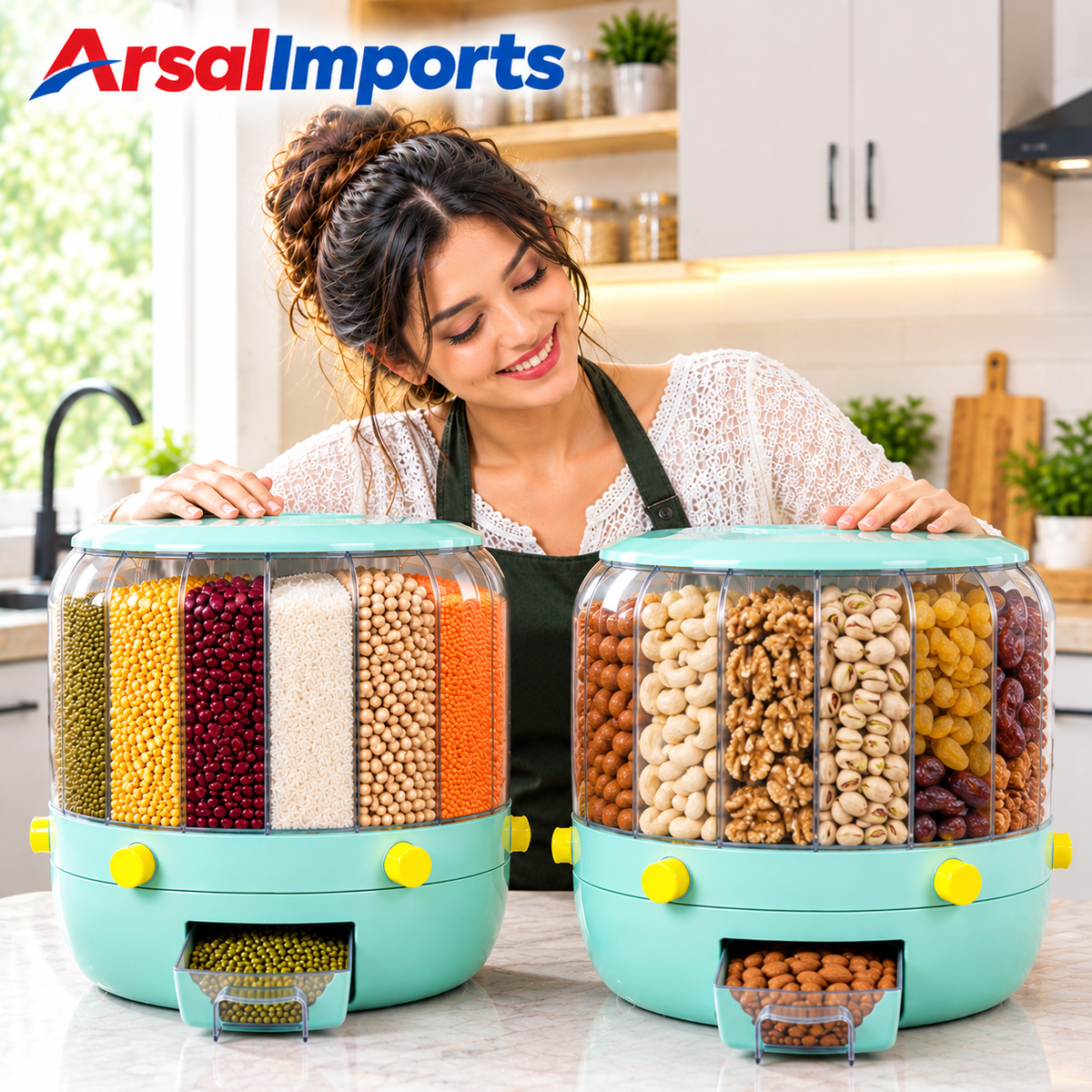 Multi-Compartment Grain & Pulses Storage Jar/Barrel